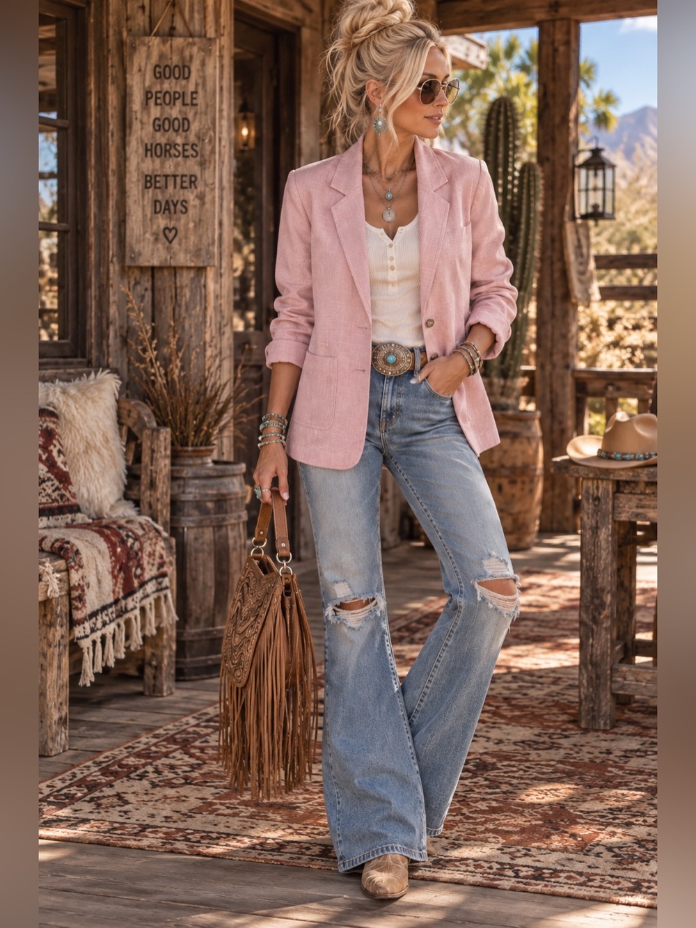 Cotton Linen Blazer- Pink